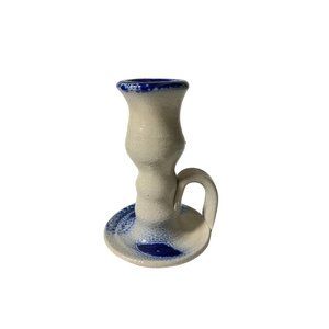 1 Williamsburg Pottery Candlestick Holder Primitive Folkart Americano Blue gray